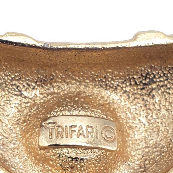 Crown Trifari Gold Tone Chain Rhinestone Center Collar Necklace Vintage Retro - Picture 5 of 11